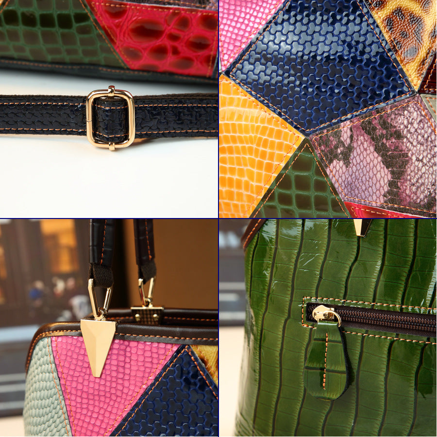 Bright Color Patchwork Tote Bag for Women Elegant Large Capacity Shoulder Crossbody Handbag, Trendy Design with Vibrant Color Panels