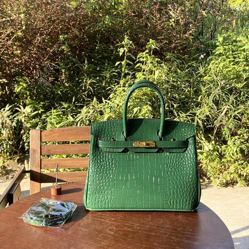 Chic Croc-Embossed Birkin-Inspired Tote Bag for Women, Premium Genuine Leather Shoulder Crossbody Top-Handle Handbag with Dopamine Bright Colorful Style, High-End Everyday Purse