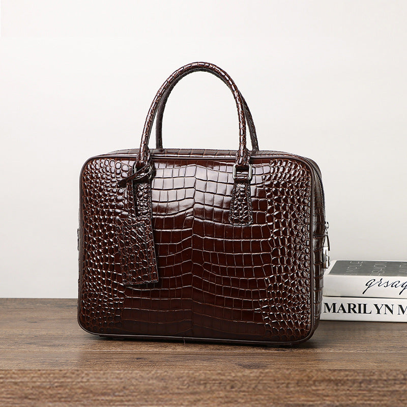 New Arrival Croc-Effect Business Briefcase for Men, A Large Capacity Top-Handle Laptop Commuter Bag with Professional Design