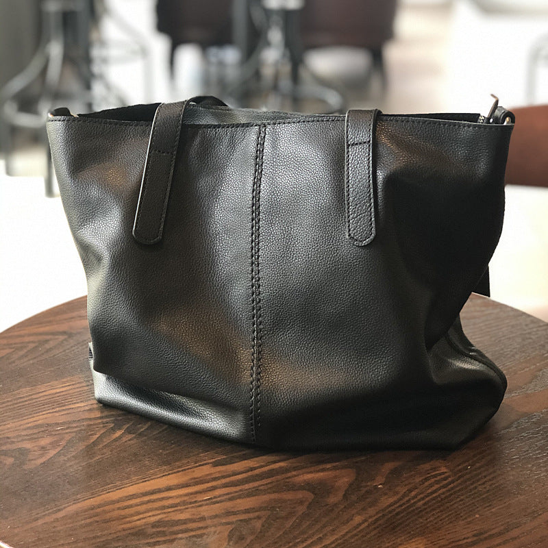 Genuine Top Layer Cowhide Tote Bag for Women, Fall Winter Large Capacity Shoulder Crossbody Purse, Urban Minimalist Everyday Handbag for Ladies