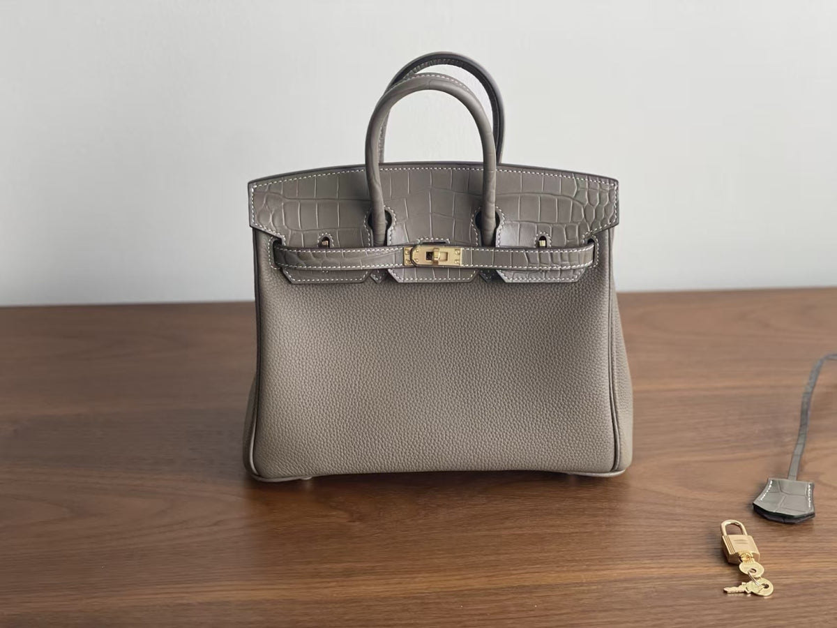 Women's Togo Leather Birkin-Style Tote Bag, Hermès-Inspired Crocodile-Embossed Top-Handle Handbag with Premium Top-Layer Cowhide, Luxe Spacious Satchel for Work & Travel, New Arrival