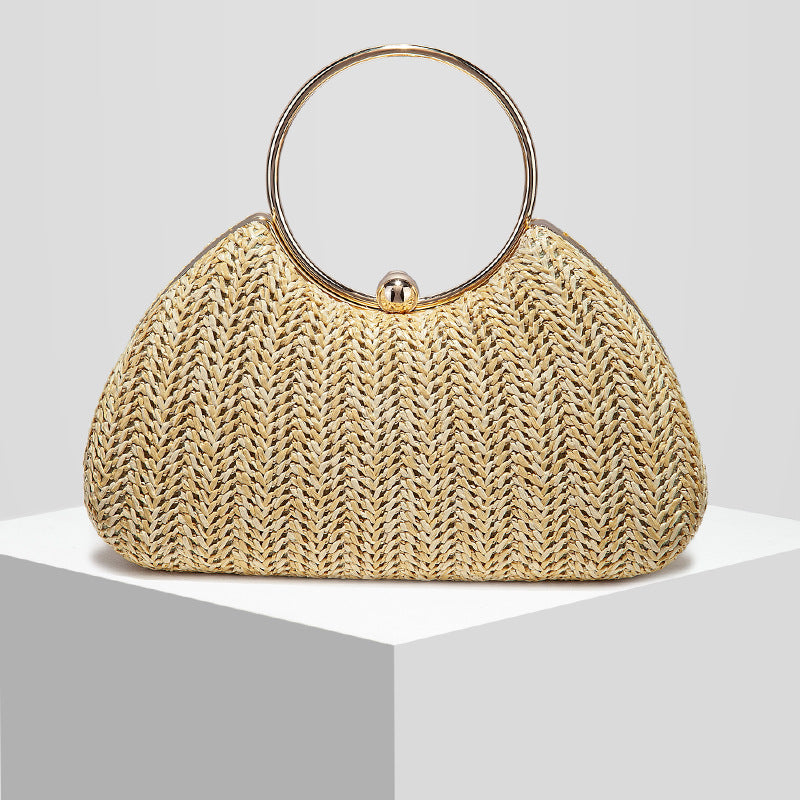 Chic Woven Straw Stripe Evening Clutch for Women, A Box-Style Banquet Bag with Top Handle Perfect for Weddings Formal Dresses & Special Occasions