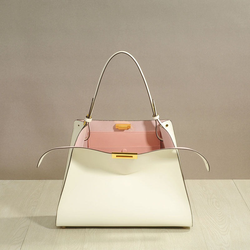 Premium Calfskin Leather Peekaboo Style Large Shoulder Tote Crossbody Handbag for Women, Top Handle Underarm Bag with X-Lite Design