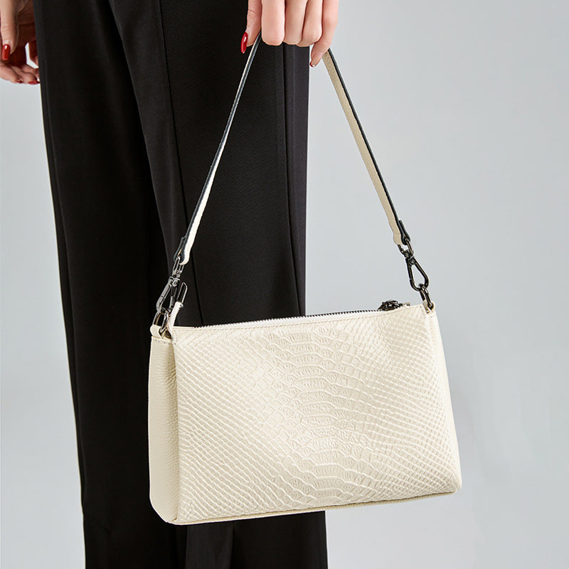 New Arrival Croc-Effect Genuine Leather Mom Bag for Women, A Classic Top-Layer Cowhide Shoulder Underarm Handbag with Versatile Commuter Design, Perfect Everyday Purse