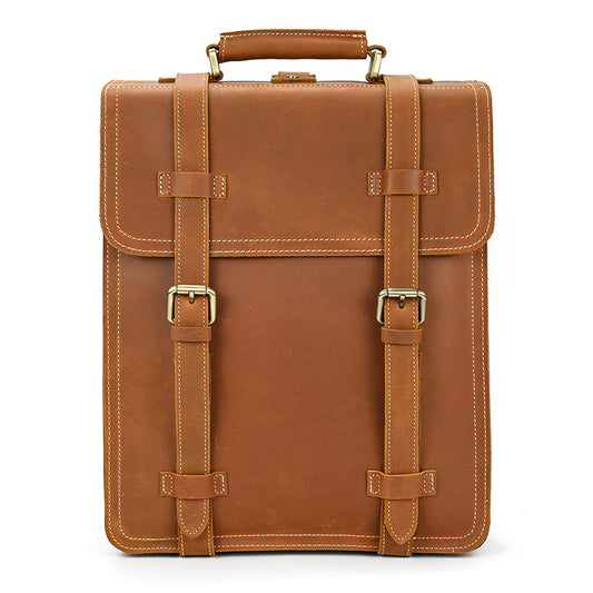 Vintage Crazy Horse Leather Large Capacity Backpack, Top Layer Cowhide Student Laptop Bag, Durable Travel Daypack for Men