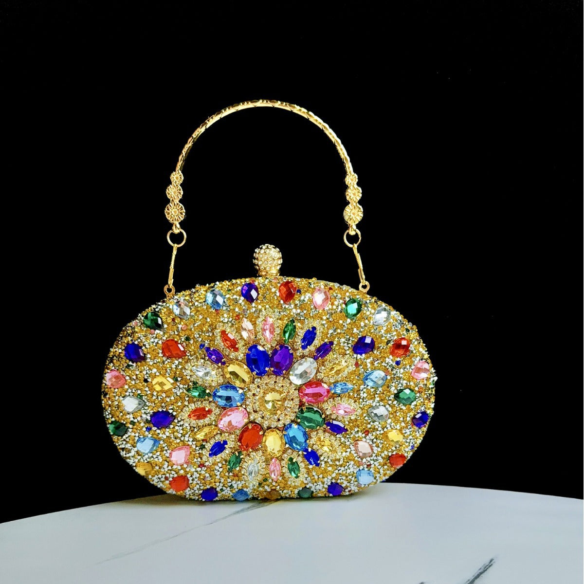 Dazzling Rhinestone Sunflower Egg-Shaped Clutch for Women, A Full Crystal Small Crossbody Bag Perfect for Cheongsam Formal Dresses Banquets & Special Occasions