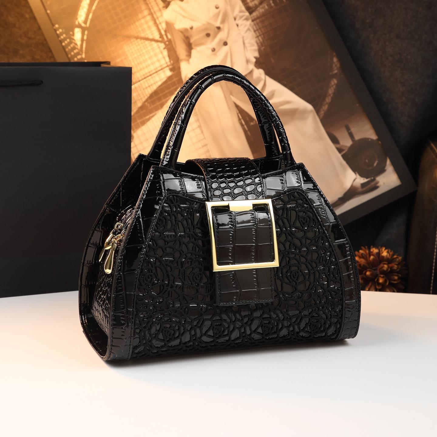 New Arrival Croc-Effect Lace Handbag for Women, A Stylish Shoulder Crossbody Bag with Unique Versatile Design, Perfect Fashionable Mom Purse
