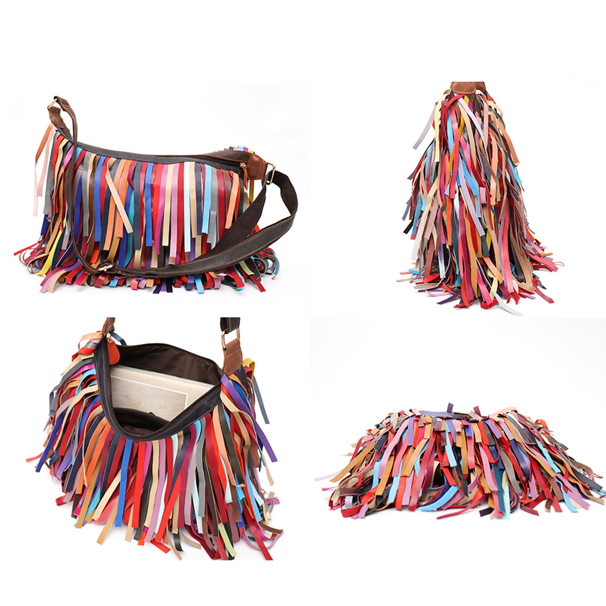 Genuine Sheepskin Leather Tassel Fringe Handbag for Women, New Arrival Large Capacity Candy Color Crossbody Shoulder Beach Bag, Light Luxury Travel Purse for Ladies