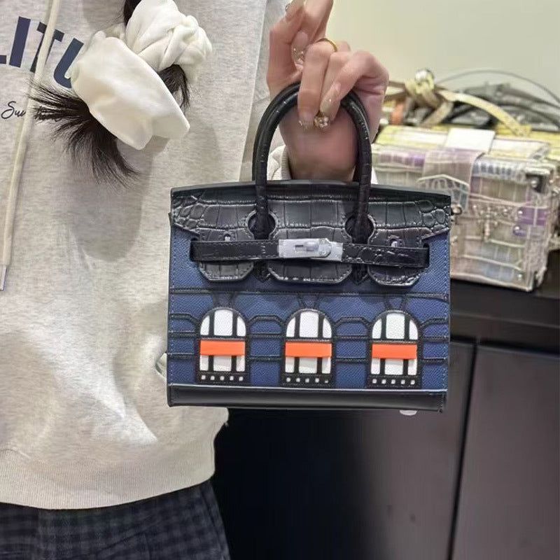 Vintage Small House Kelly-Style Handbag for Women, Exquisite Two-Tone Crossbody Purse, Niche Designer Top-Handle Bag with Retro Charm