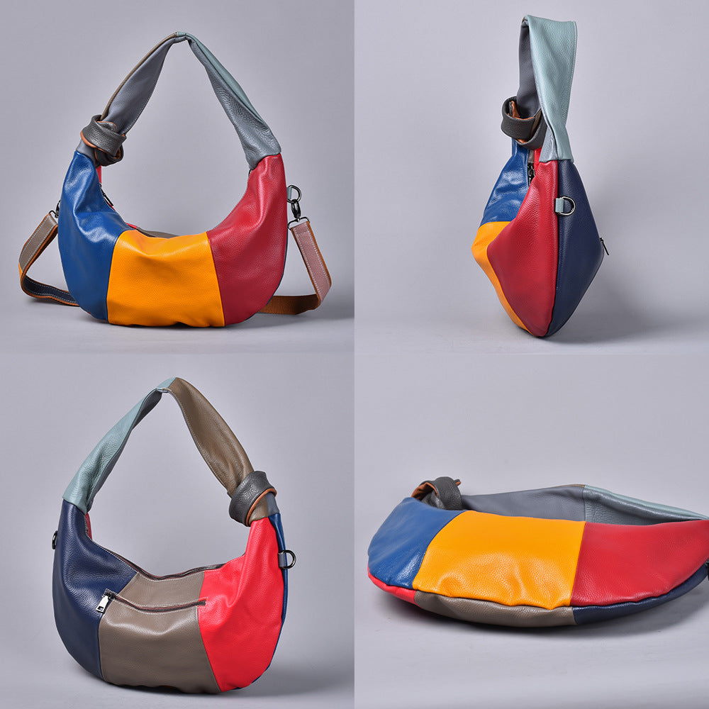 Vintage Bohemian Soft Genuine Leather Underarm Bag, Casual Shoulder Crossbody Purse, Chic Handbag for Women