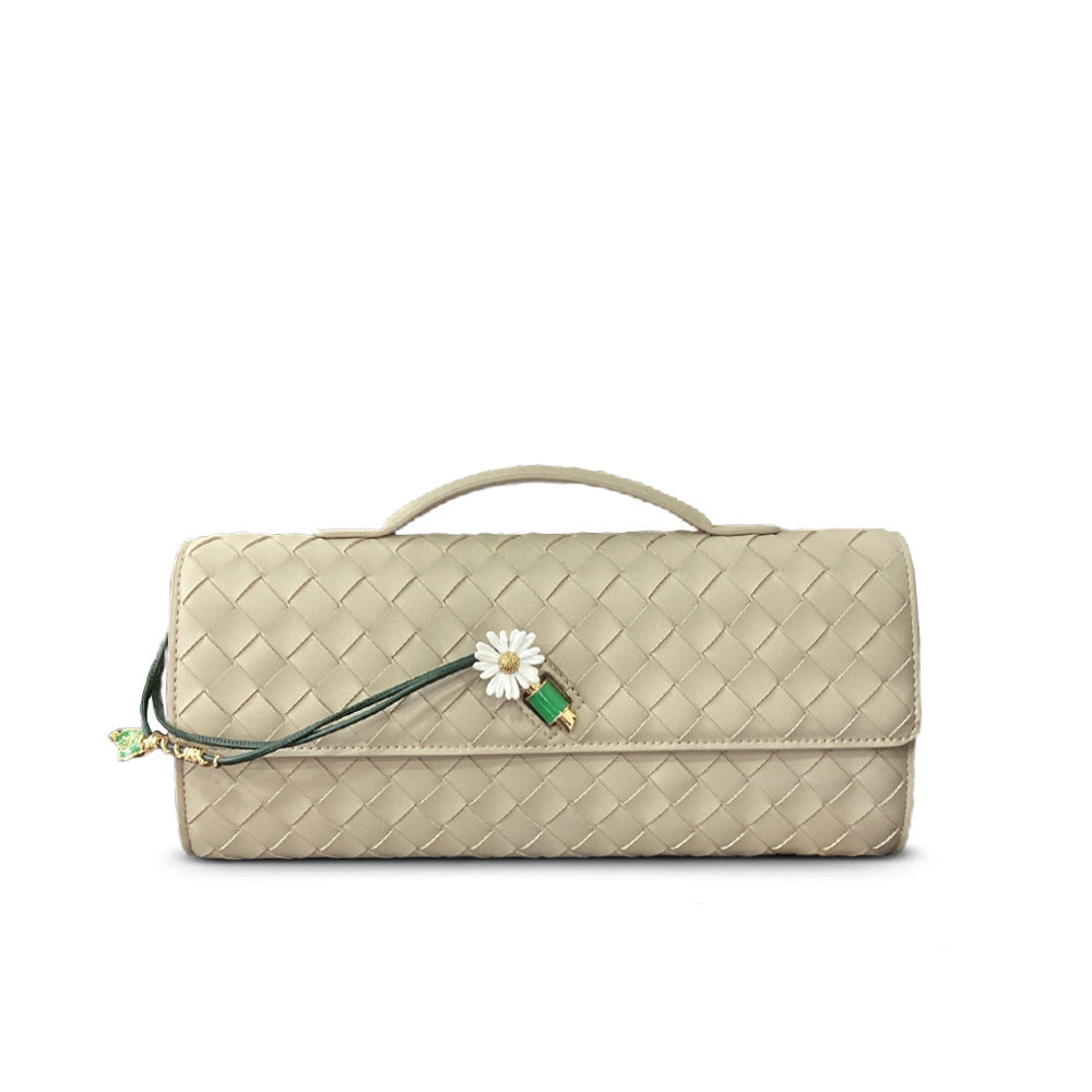 Woven Baguette Shoulder Bag, Niche High-End Daisy Clutch Evening Bag, Versatile Crossbody Fashion Bag for Women