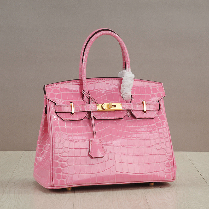 Genuine Leather Crocodile-Embossed Birkin-Style Bag for Women, New Large Capacity Commute Top Handle Shoulder Crossbody Purse, Fashionable Versatile Handbag for Ladies