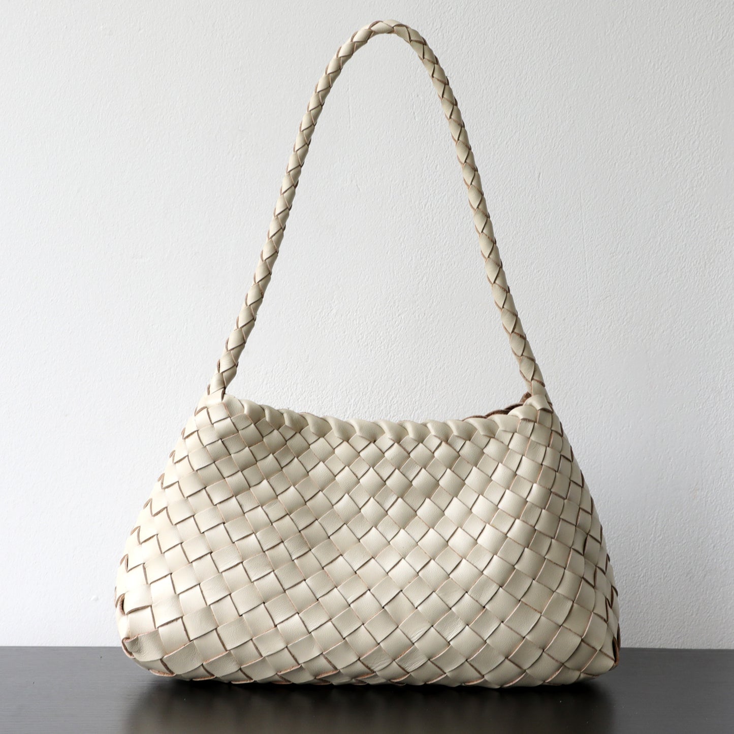 Top Layer Cowhide Handwoven Basket Bag for Women Light Luxury French Vintage Shoulder Underarm Handbag, Genuine Leather Purse with Artisan Texture