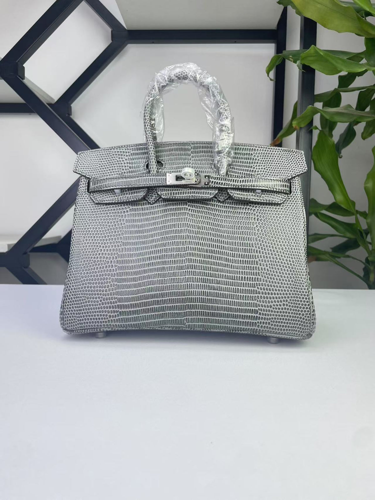 Fashionable Lizard-Embossed Birkin-Inspired Tote Bag for Women, Premium Stainless Steel Hardware 25cm Top-Layer Cowhide Handbag with Versatile Elegant Design
