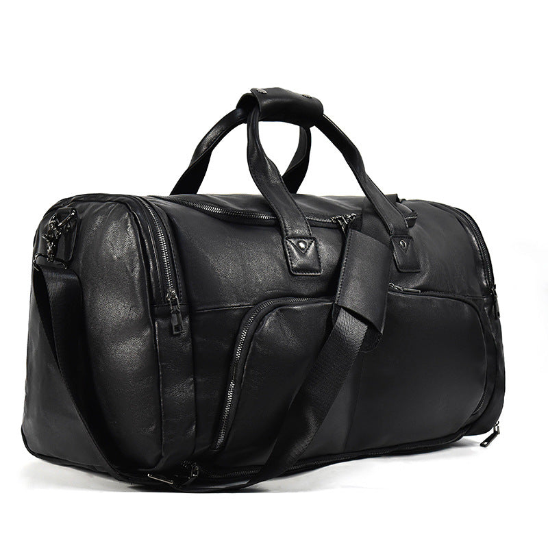 New Genuine Leather Travel Duffle with Shoe Compartment, Fashionable Gym Shoulder Crossbody Bag, Premium Cowhide Weekender for Men