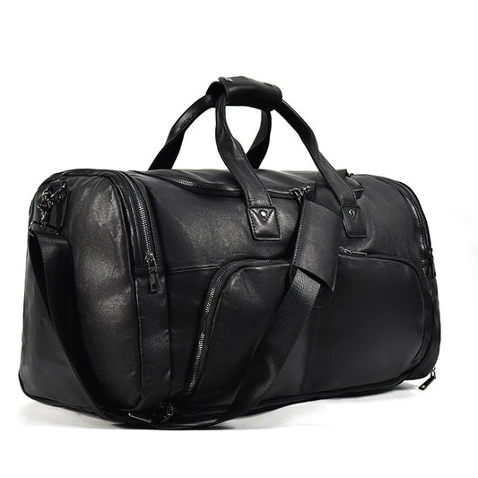 New Genuine Leather Travel Duffle with Shoe Compartment, Fashionable Gym Shoulder Crossbody Bag, Premium Cowhide Weekender for Men