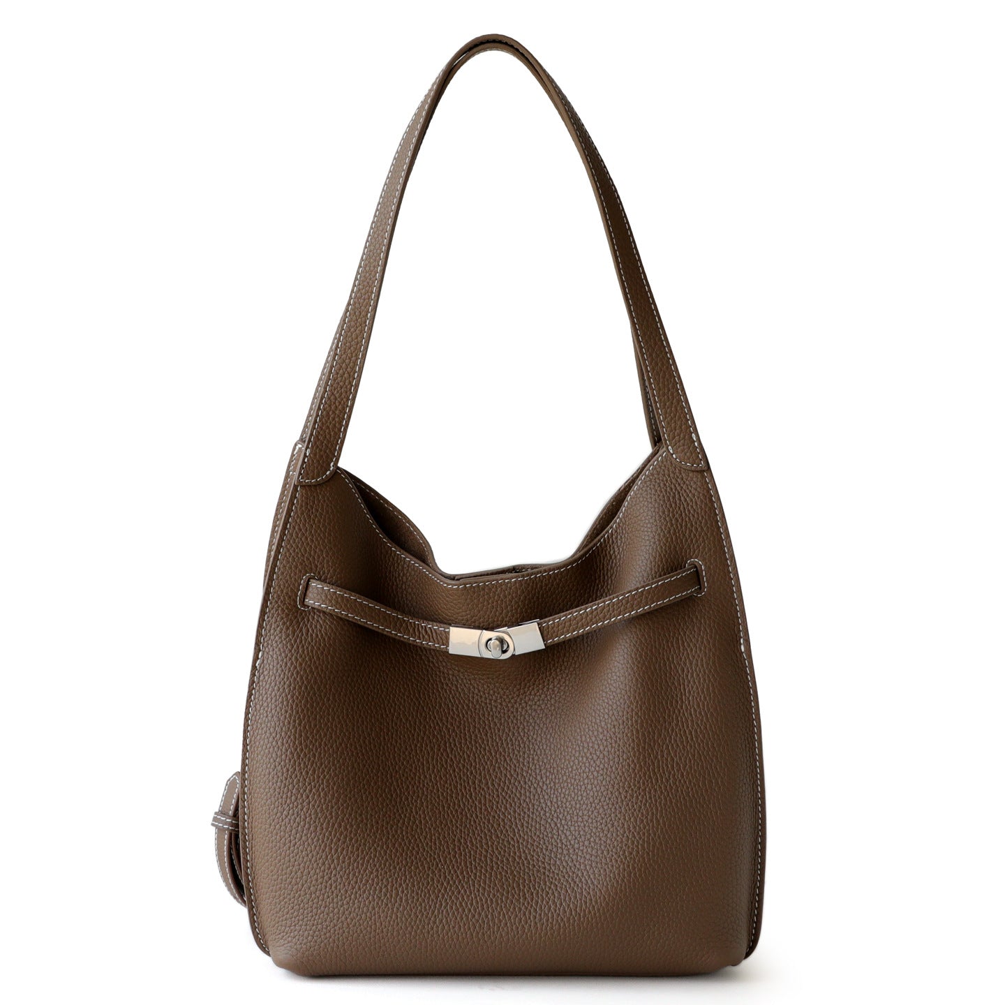 Top Layer Cowhide Lock Buckle Tote Bag for Women Large Capacity Casual Shoulder Crossbody Handbag, Slouchy Purse with Basket-Style Design
