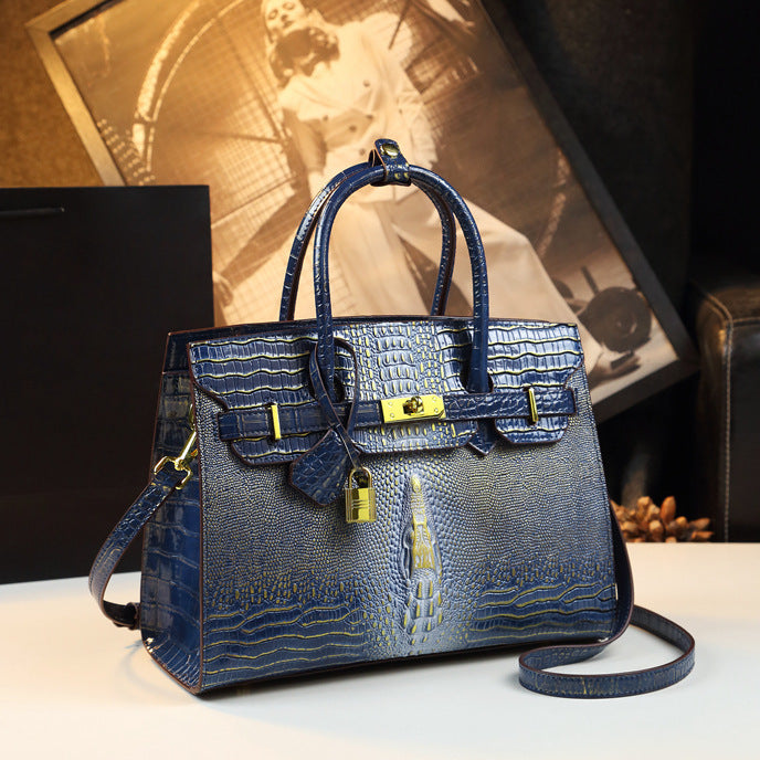 Elegant Gradient Croc-Embossed Birkin-Inspired Tote Bag for Women, Premium Genuine Leather Top-Handle Shoulder Handbag with Sophisticated Ombré Design, Perfect Gift for Mom
