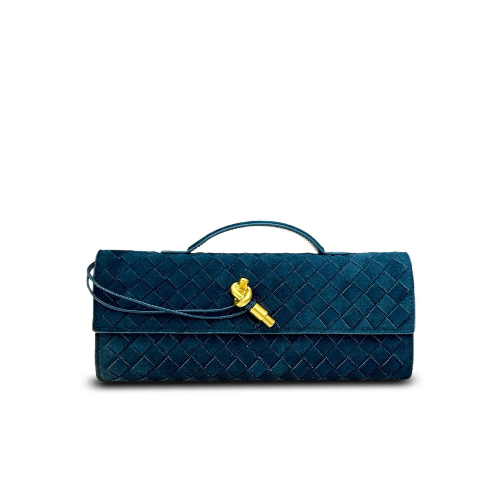 Fall/Winter Matte Suede Woven Evening Clutch, Horizontal Baguette Bag with Latch, High-End Light Luxury for Women