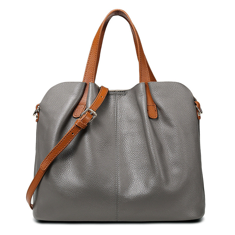 Color Block Mother-Child Tote in Top Layer Cowhide, Large Capacity Commute Crossbody Shoulder Purse, Premium Handbag for Women