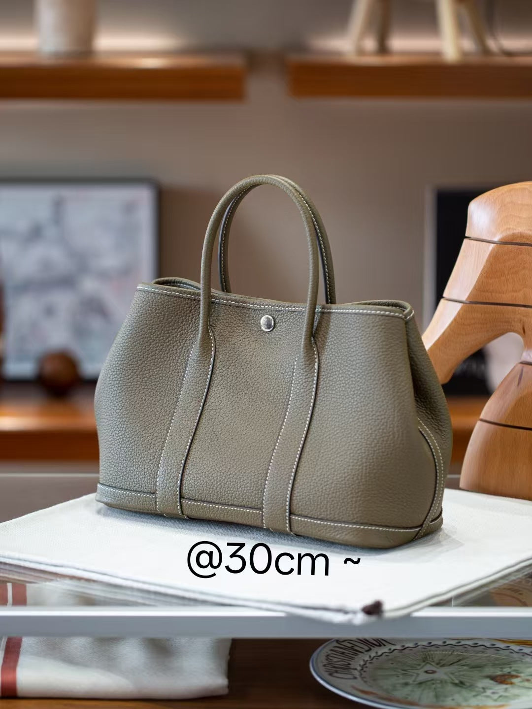 Genuine Togo Leather Garden Tote Bag for Women, New Spring Fashionable Small Top Handle Handbag, Hermès-Style Trendy Purse for Ladies