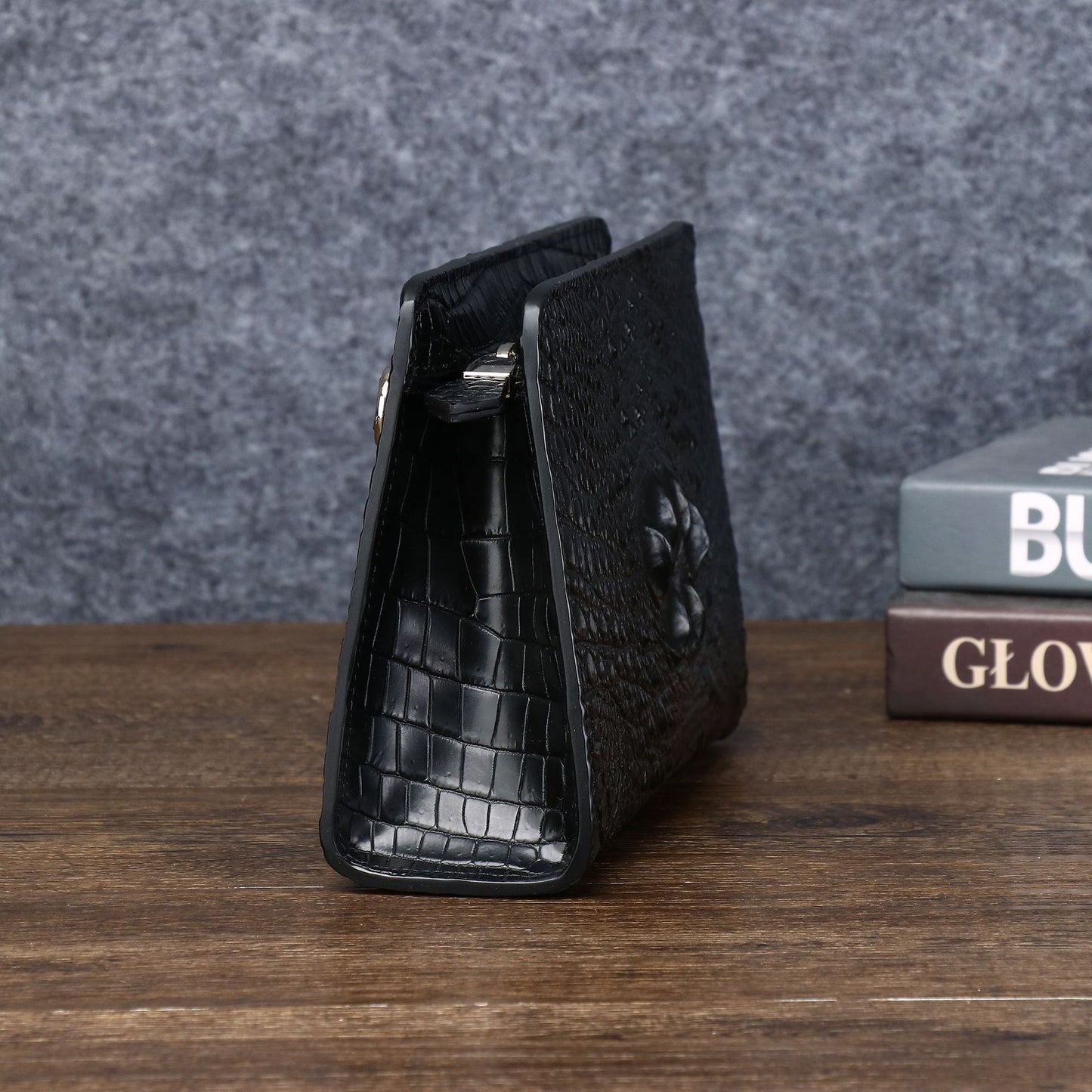 New Arrival Croc-Effect Men's Clutch Bag, A Multi-Functional Large Capacity Hand Grab Wallet with Multiple Compartments & High-End Sophisticated Design