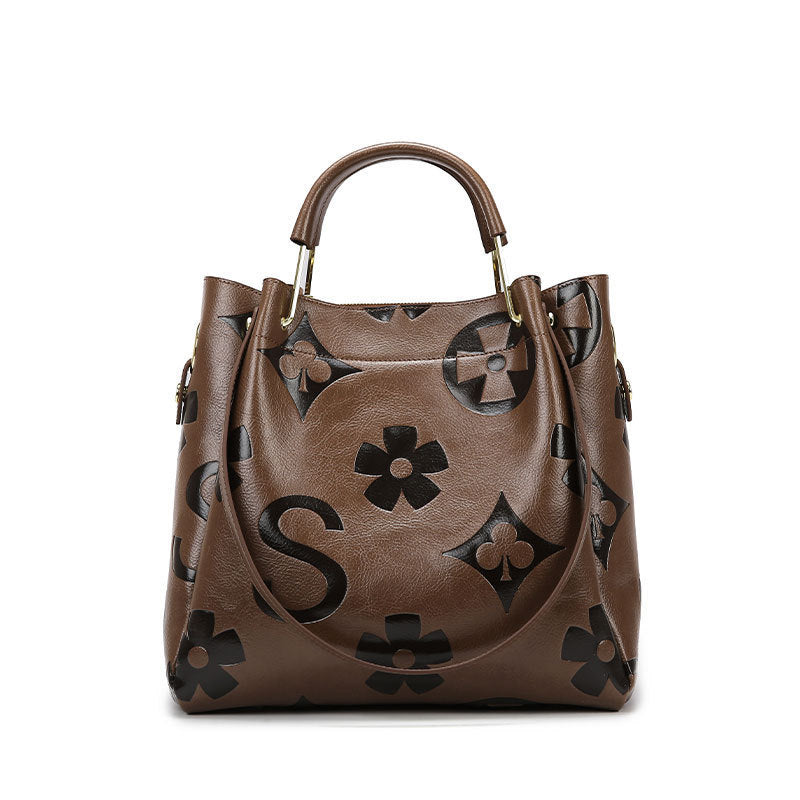 Women's Fashion Embossed Tote Bag Set – Large Capacity Bucket Handbag with Matching Pouch, Chic and Sophisticated Everyday Carryall