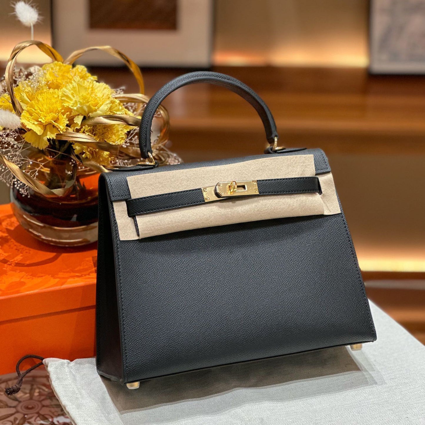 Genuine Leather Palm Pattern 2nd Gen Kelly-Style Handbag for Women, Gold & Silver Hardware Top Handle Shoulder Crossbody Purse, Fashionable Bag for Ladies