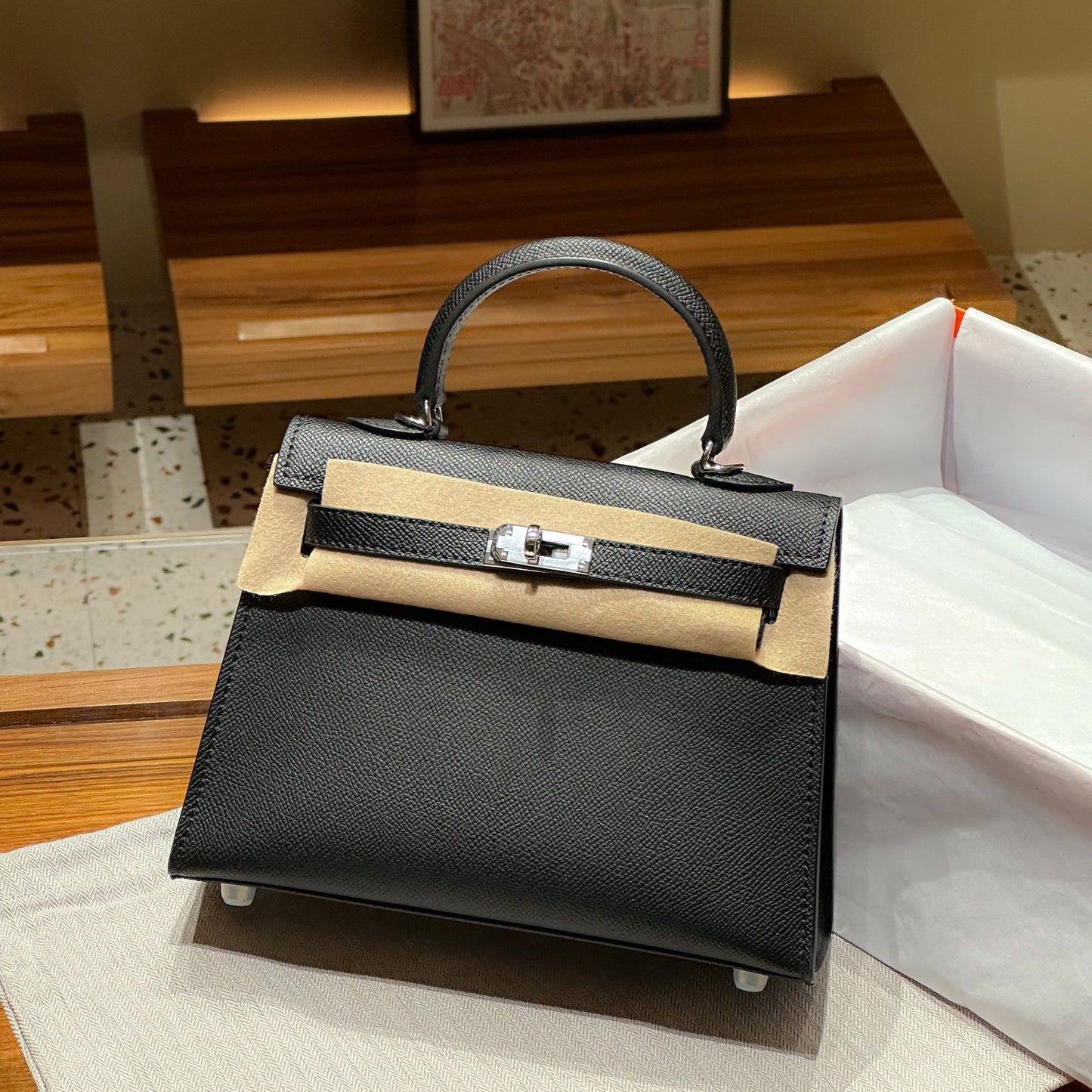 Genuine Leather Palm Pattern 2nd Gen Kelly-Style Handbag for Women, Gold & Silver Hardware Top Handle Shoulder Crossbody Purse, Fashionable Bag for Ladies