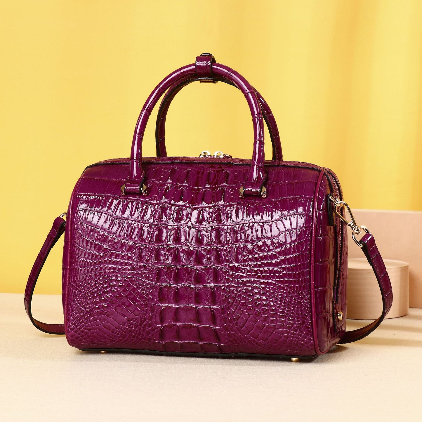 New Arrival Croc-Effect Pillow Boston Bag for Women, A High-End Top-Handle Crossbody Shoulder Handbag with Classic Design
