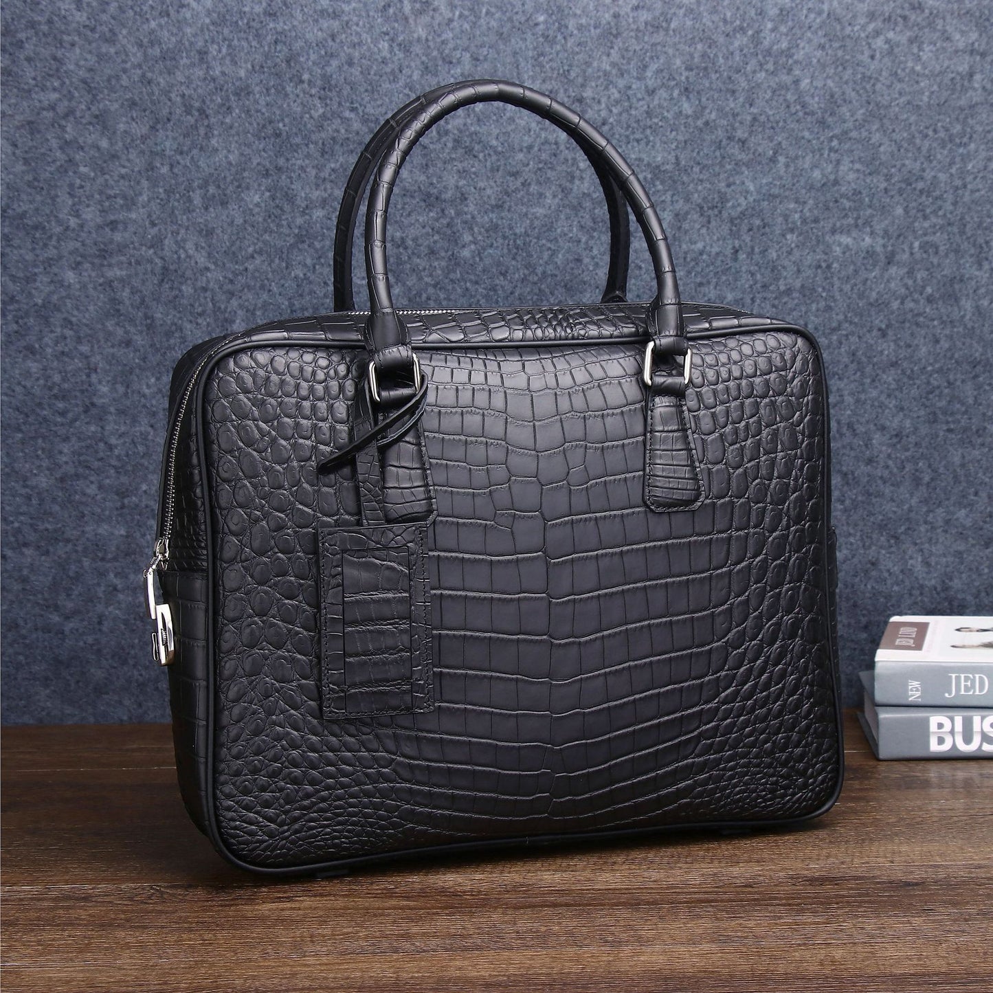 New Arrival Matte Croc-Effect Business Briefcase for Men, A Large Top-Handle Laptop Bag with Combination Lock & Professional Design, Perfect for Work & Travel