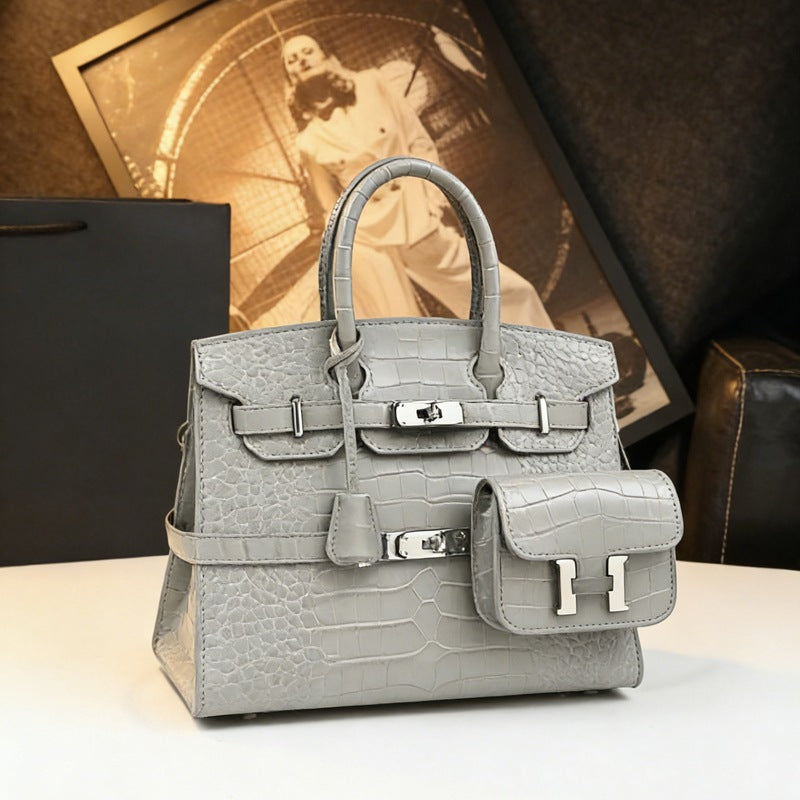 New Croc-Embossed Large Tote Bag for Women, Faux Leather Platinum-Style Top-Handle Handbag, Light Luxury Kelly-Inspired Shoulder Crossbody Purse for Work Commute