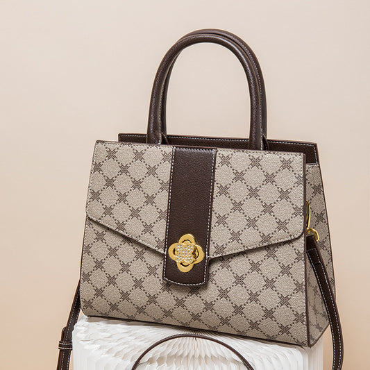 Large Capacity Genuine Leather Tote Bag for Women, Birkin-Inspired Turn-Lock Handbag with Unique Clasp Detail, Versatile Shoulder Crossbody Purse for Work & Daily Use