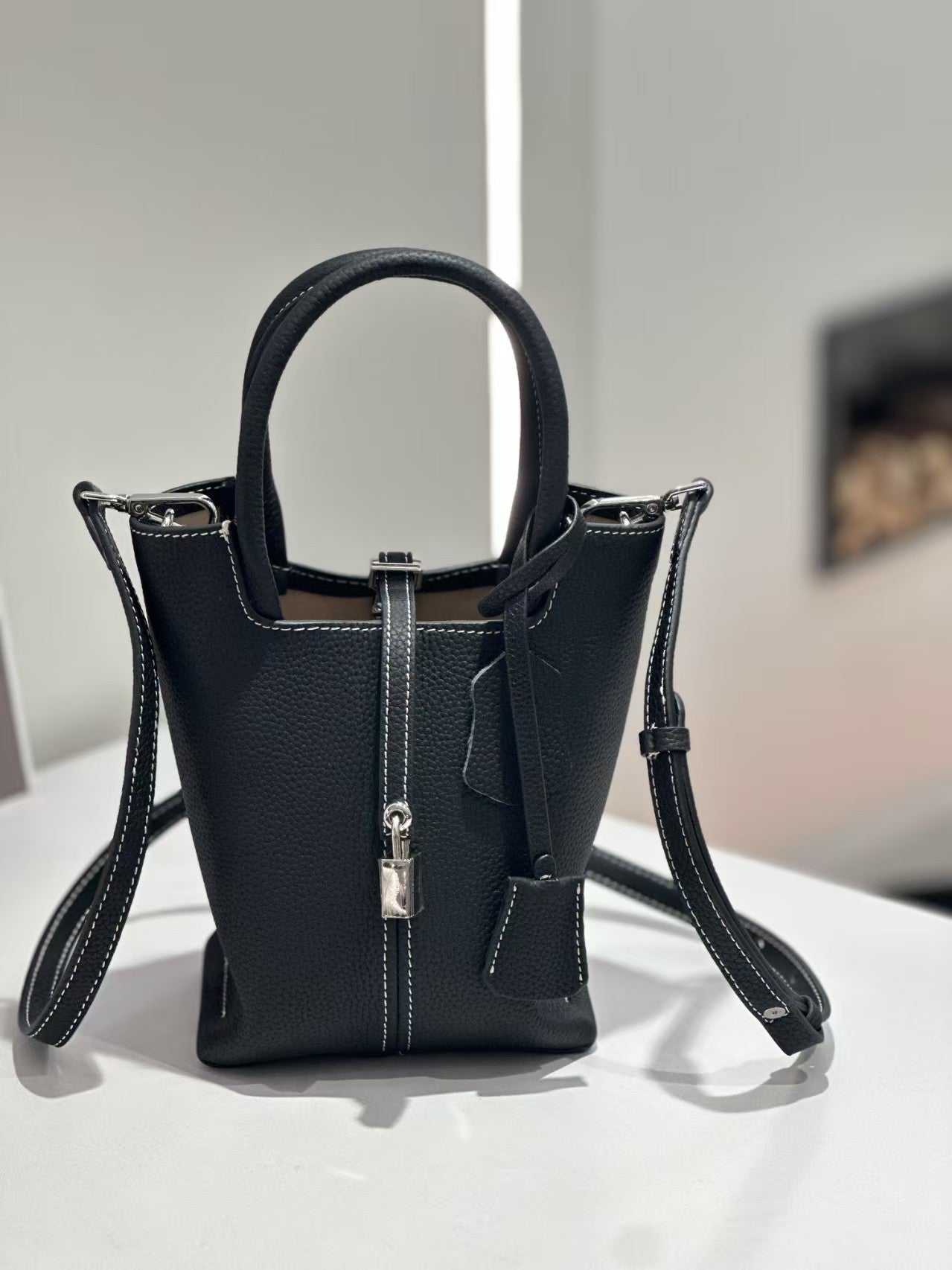Genuine Top Layer Cowhide Bucket Tote Bag for Women, Versatile Leather Basket Handbag, Premium Top Handle Purse with Chic Elegant Style for Ladies