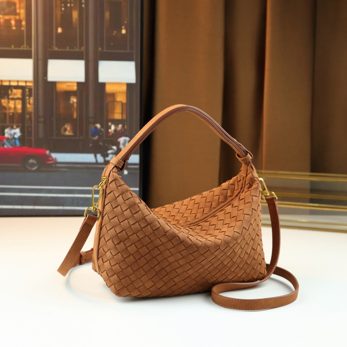 Woven Mini Square Bag for Women Solid Color Fall Winter Shoulder Crossbody Handbag, Minimalist Textured Purse with Stylish Everyday Appeal