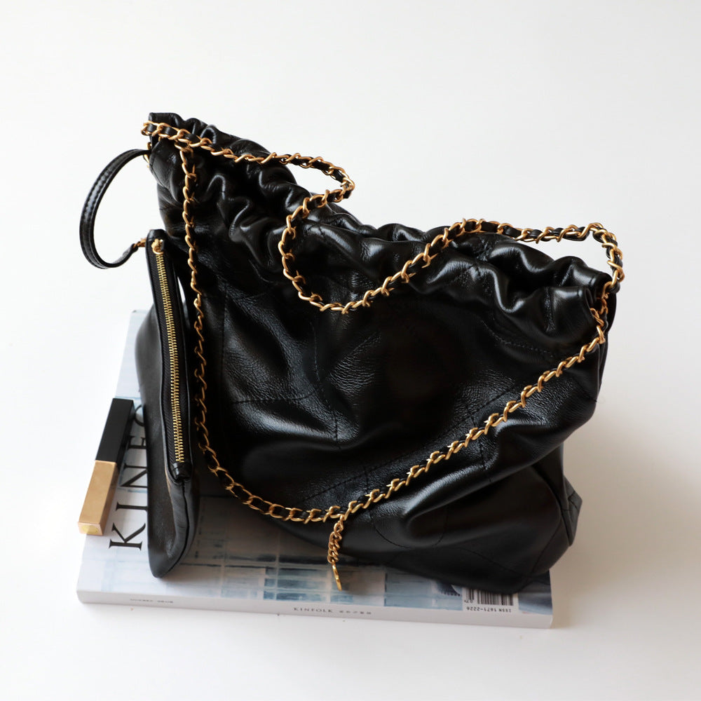 Top Layer Cowhide Quilted Underarm Tote Bag for Women Large Capacity Chain Shoulder Handbag, Classic Purse with Luxurious Texture