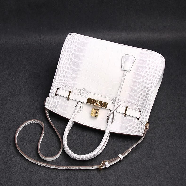 Premium Croc-Embossed Birkin-Inspired Tote Bag for Women, Genuine Leather with Spacious Large Capacity, Versatile Shoulder Top-Handle Crossbody Handbag for Commute & Everyday Style
