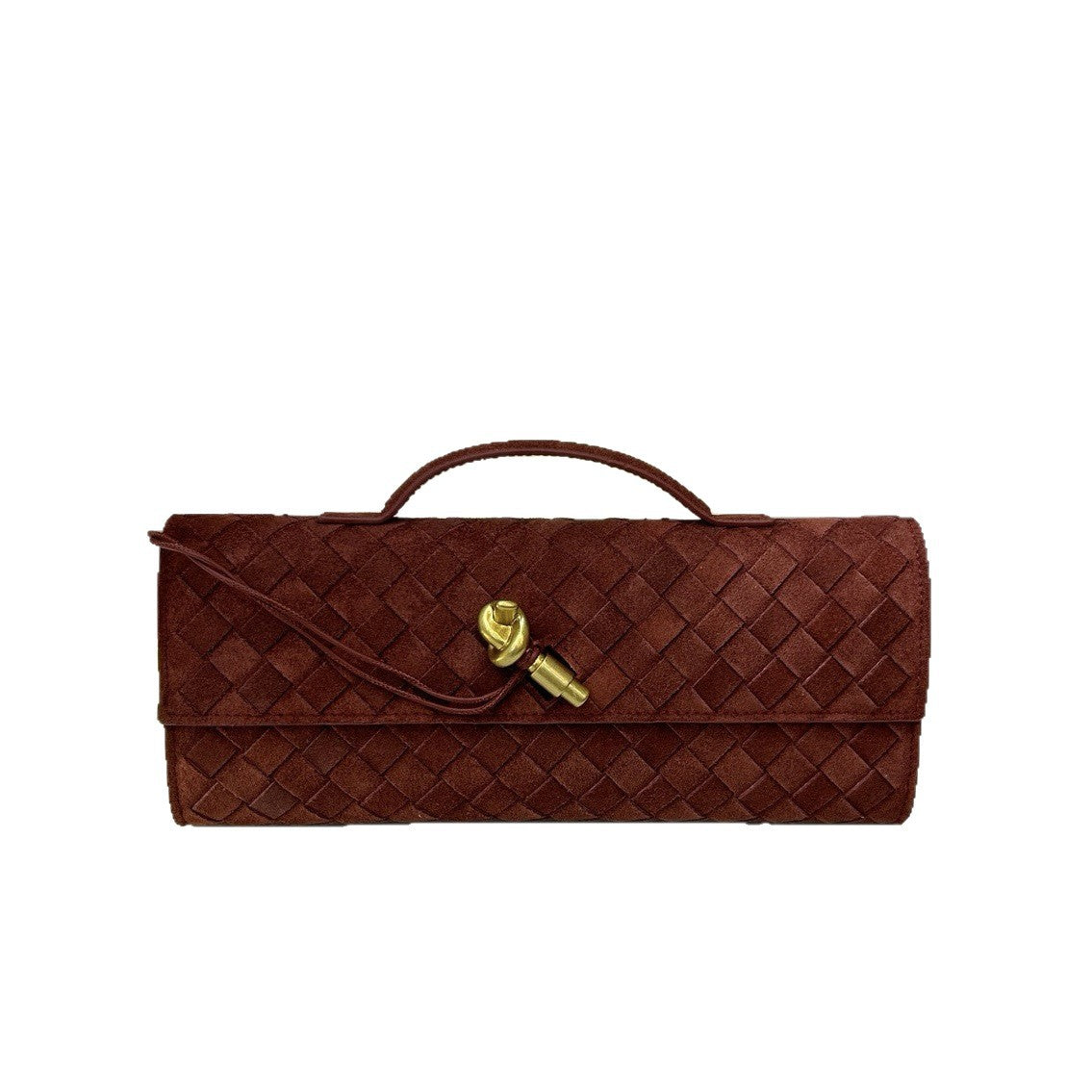 Fall/Winter Matte Suede Woven Evening Clutch, Horizontal Baguette Bag with Latch, High-End Light Luxury for Women