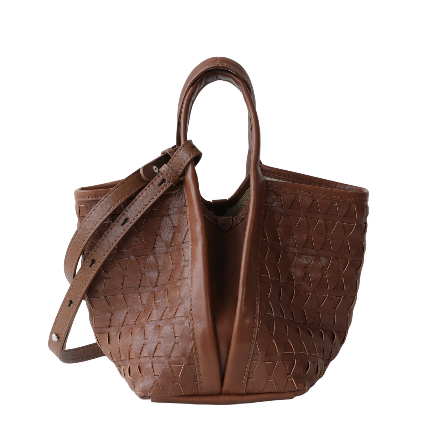 Vegetable-Tanned Cowhide Quilted Woven Bucket Bag for Women Korean Commuter Shoulder Crossbody Handbag, Premium Genuine Leather Purse with Artisan Texture