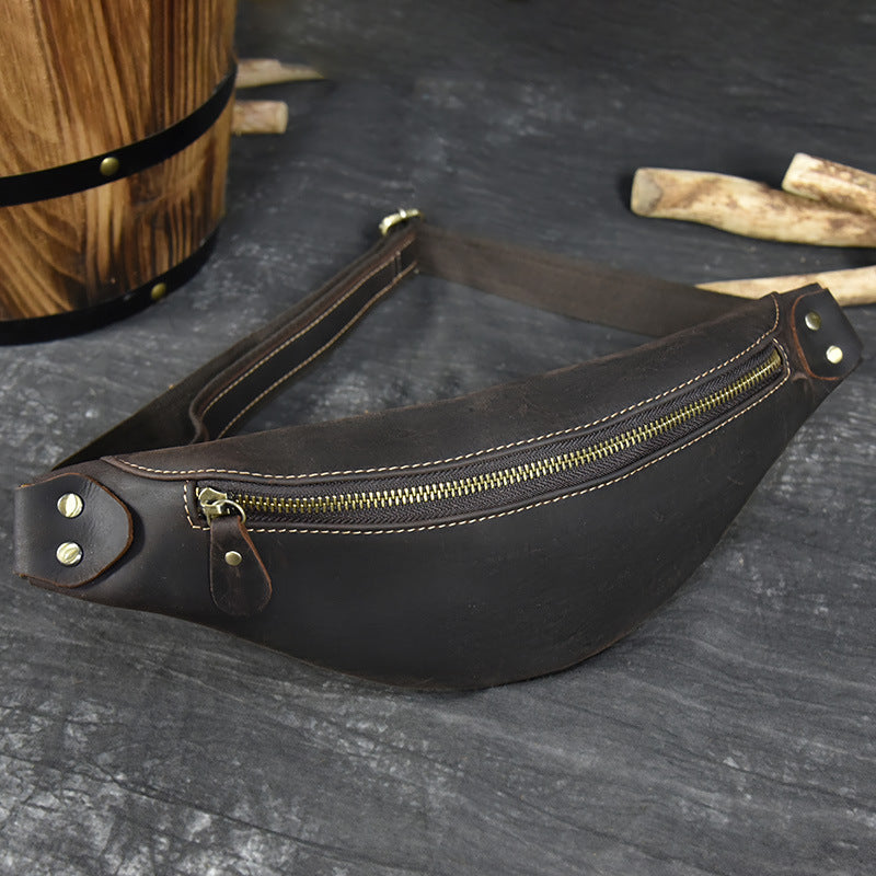 Crazy Horse Leather Multifunctional Waist Chest Bag, Outdoor Sports Crossbody Phone Pouch for Men and Women