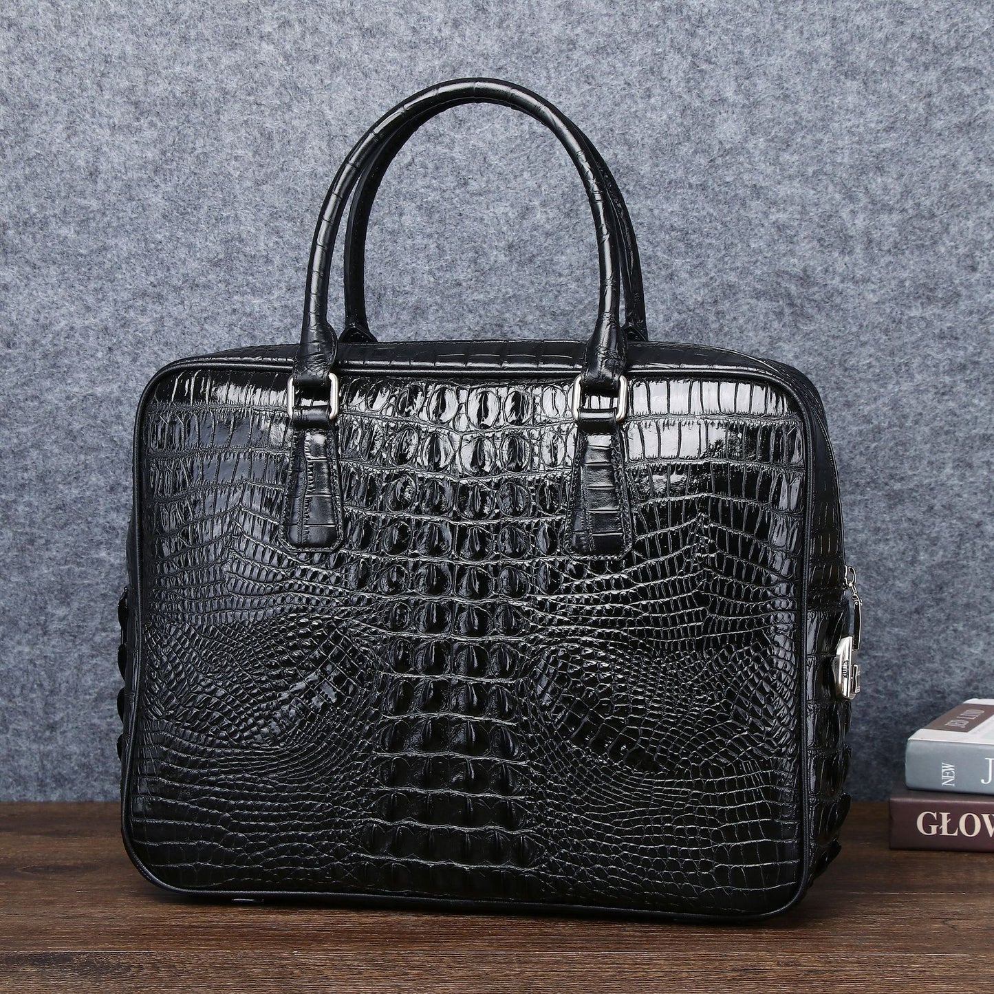 Premium Croc-Effect Large Business Briefcase for Men, A Spacious Laptop Document Bag with Top-Handle Design, Perfect for Work & Travel