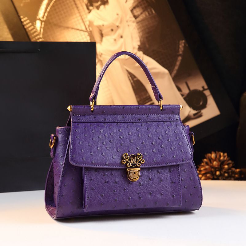 Genuine Leather Ostrich-Embossed Kelly-Style Bag for Women, New Spring Summer Large Capacity Shoulder Crossbody Top Handle Purse, Niche Trendy Handbag for Ladies