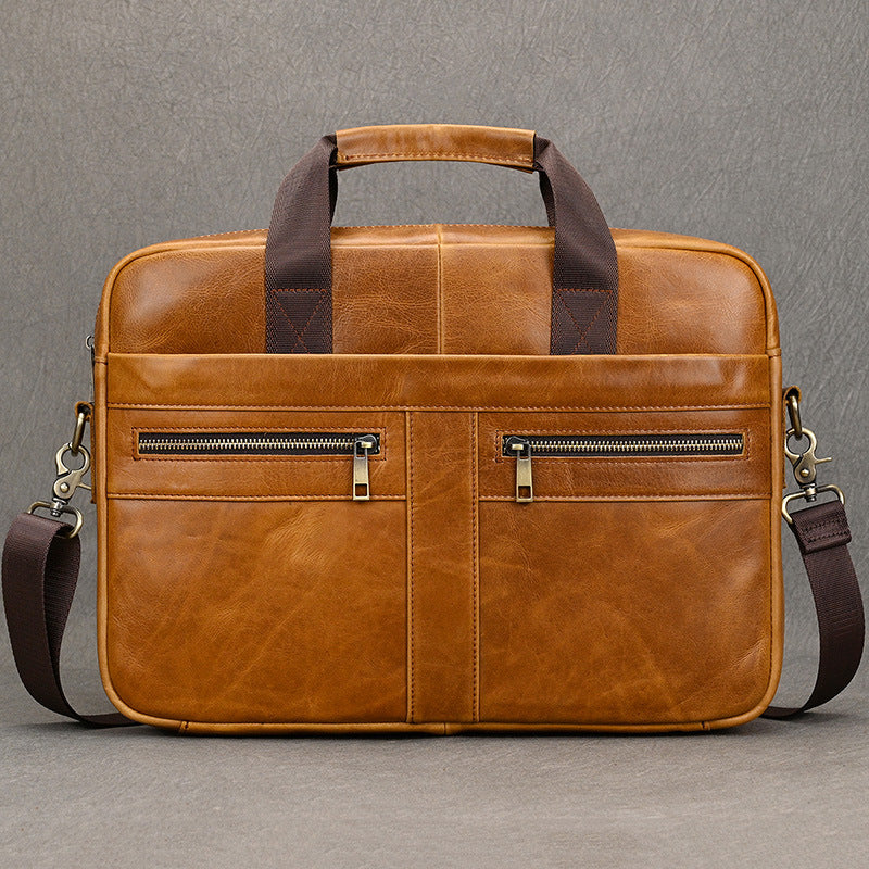Genuine Top Layer Cowhide Business Briefcase for Men, Fashionable Laptop Shoulder Crossbody Commute Bag, Premium Leather Work Bag for Gentlemen