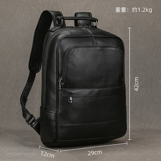 15-Inch Black Vintage Crazy Horse Leather Backpack, Work Commute School Travel Daypack, Premium Cowhide Bag for Men and Students