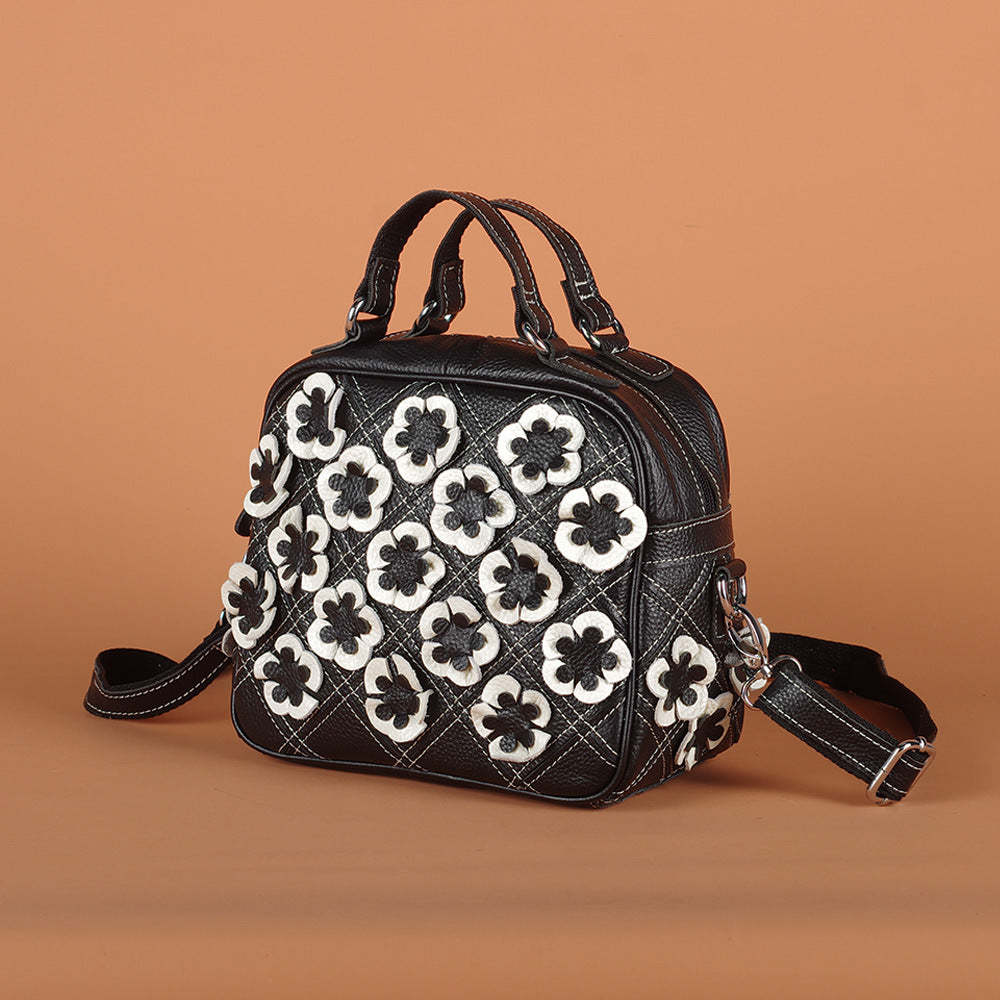 Genuine Top Layer Cowhide Multicolor Floral Handbag for Women, New Arrival Fashionable Unique Shoulder Top Handle Purse, Niche Designer Small Bag for Ladies