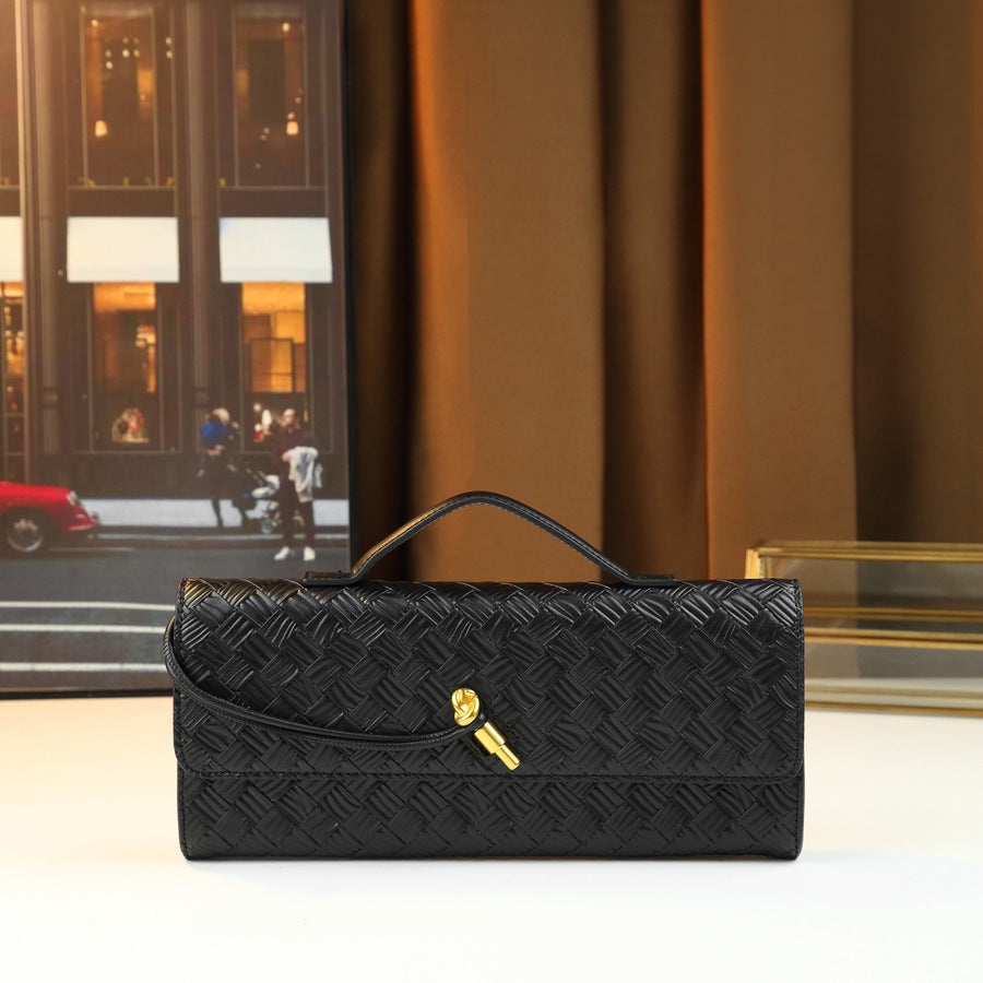New Arrival Hand-Woven Line Pattern Evening Bag for Women, A Horizontal Baguette Clutch with High-End Look & Fashionable Design