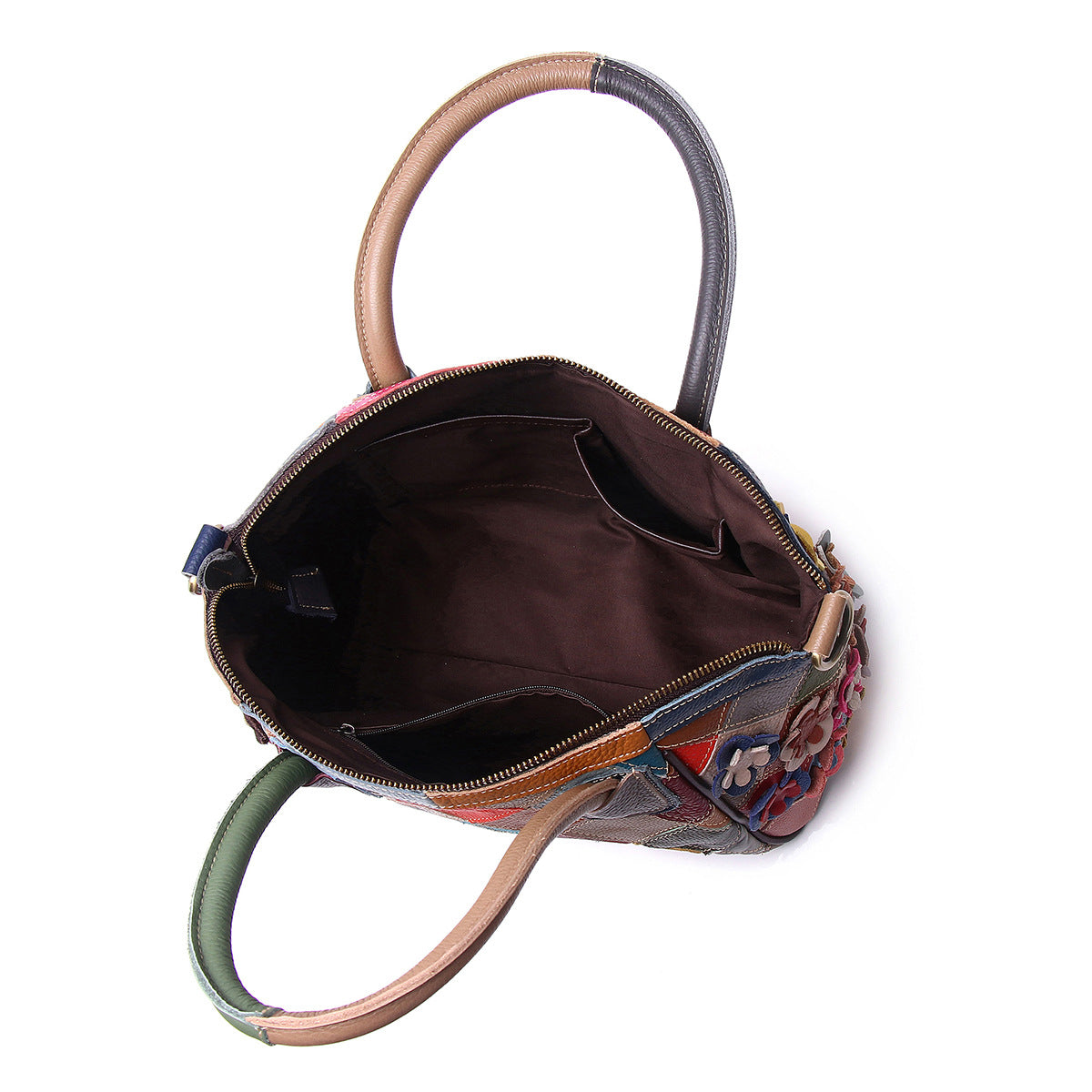 Genuine Leather European Casual Ethnic Vintage Handbag for Women, Handmade Colorful Floral Shoulder Crossbody Top Handle Purse, Boho Designer Bag for Ladies
