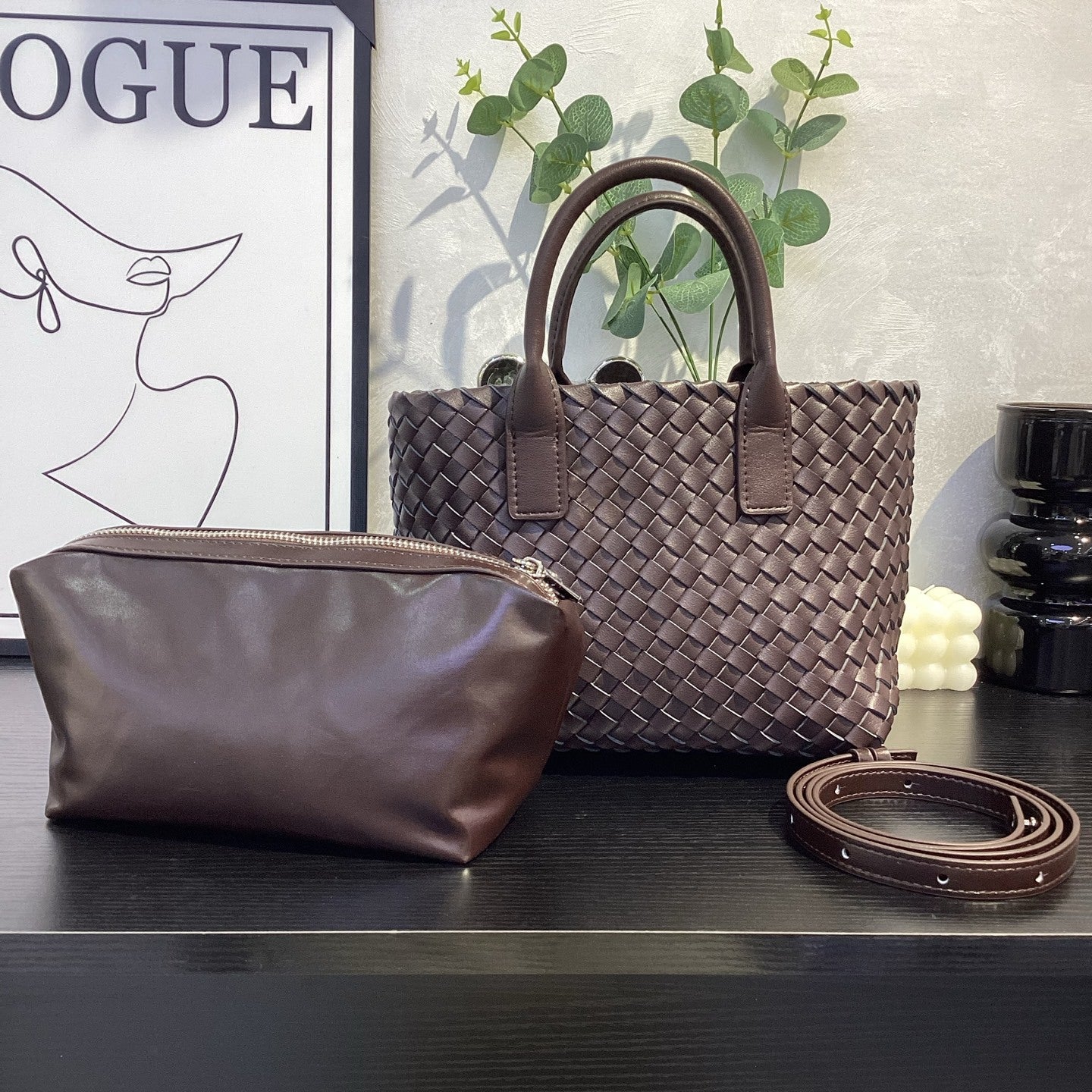 Woven Leather Basket Tote, Niche Best-Selling Handbag, Versatile Shoulder & Crossbody Bag for Women