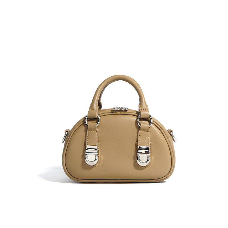 Vintage Bowling Bag in Top Layer Cowhide, Mini Shoulder Crossbody Top Handle Purse, Premium Genuine Leather Handbag for Women
