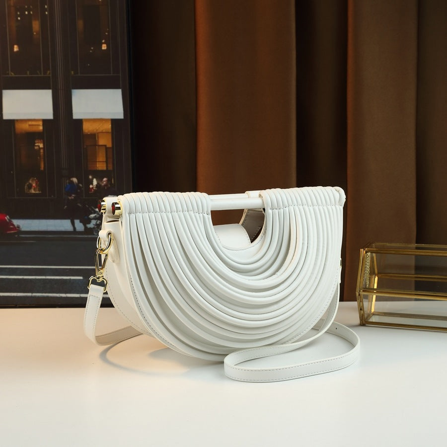 Noodle-Line Design Half-Moon Bag for Women Premium Textured Shoulder Crossbody Purse, Unique Woven Strap Detail with Versatile Everyday Style